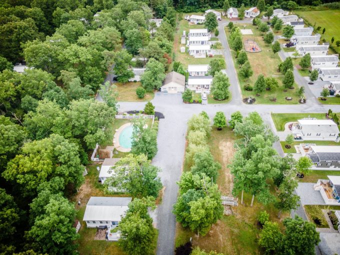 aerial view of the homes and swimming pool at Carol Lynn Resorts East